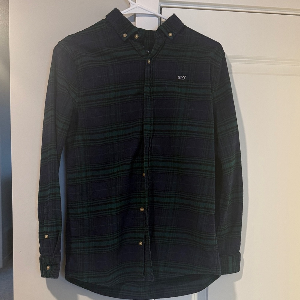 Vineyard Vines Boy’s Green and Blue Plaid Shirt